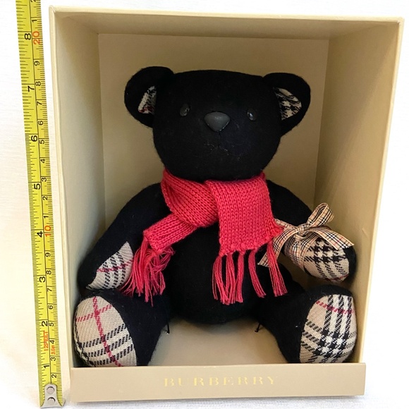 Burberry Black Plush Bear w/ Red Scarf – Classic Check Accents – Boxed w COA - Picture 3 of 4